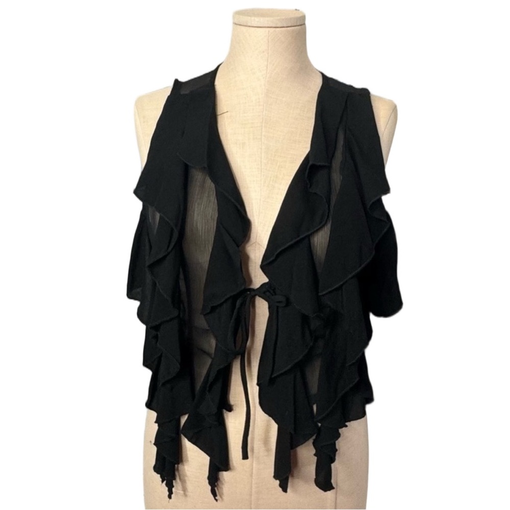 Metropark Sheer Ruffle Vest Black Tie Front Layered Boho Chic Top Size S NWT